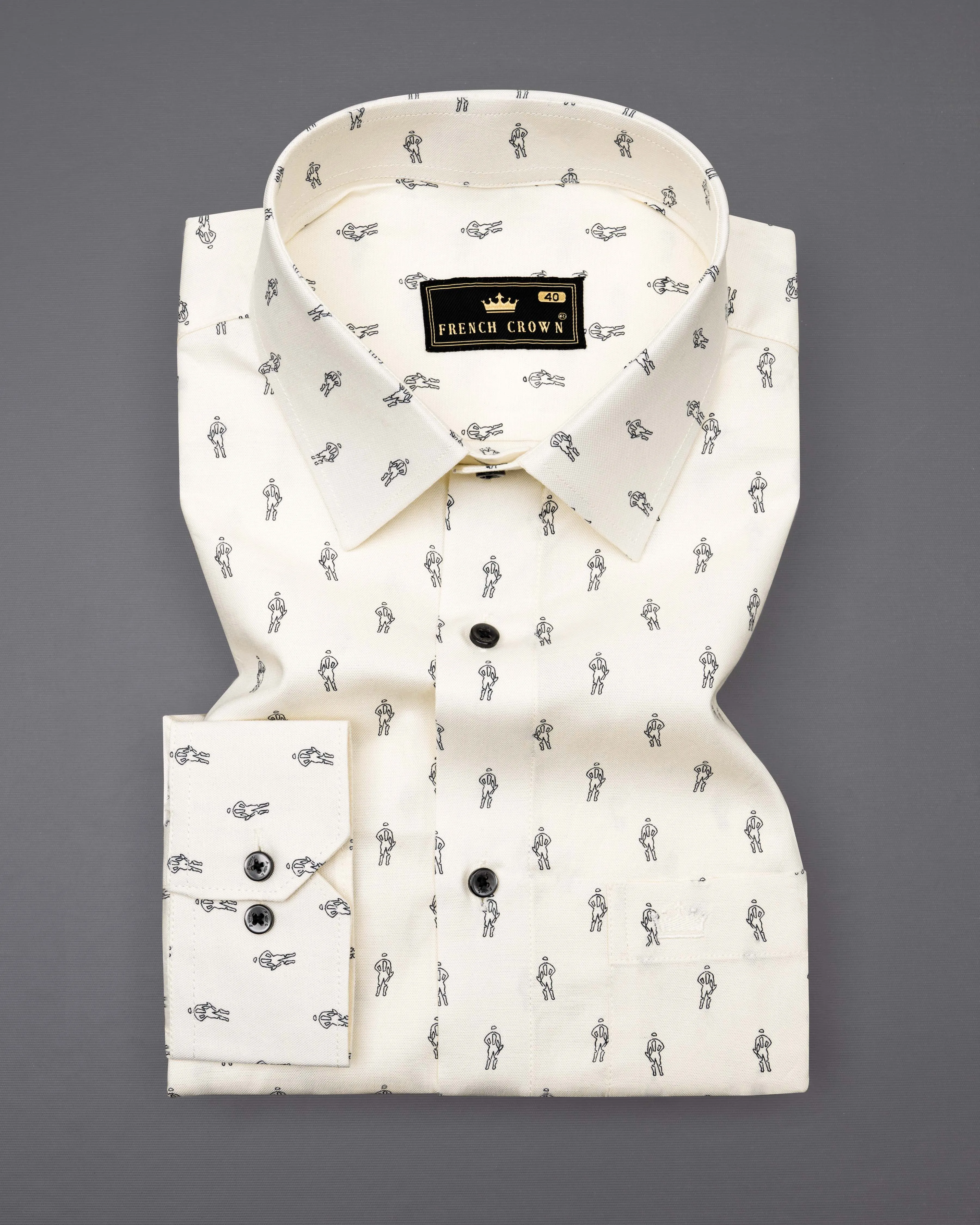 Antique Cream Printed Royal Oxford Shirt
