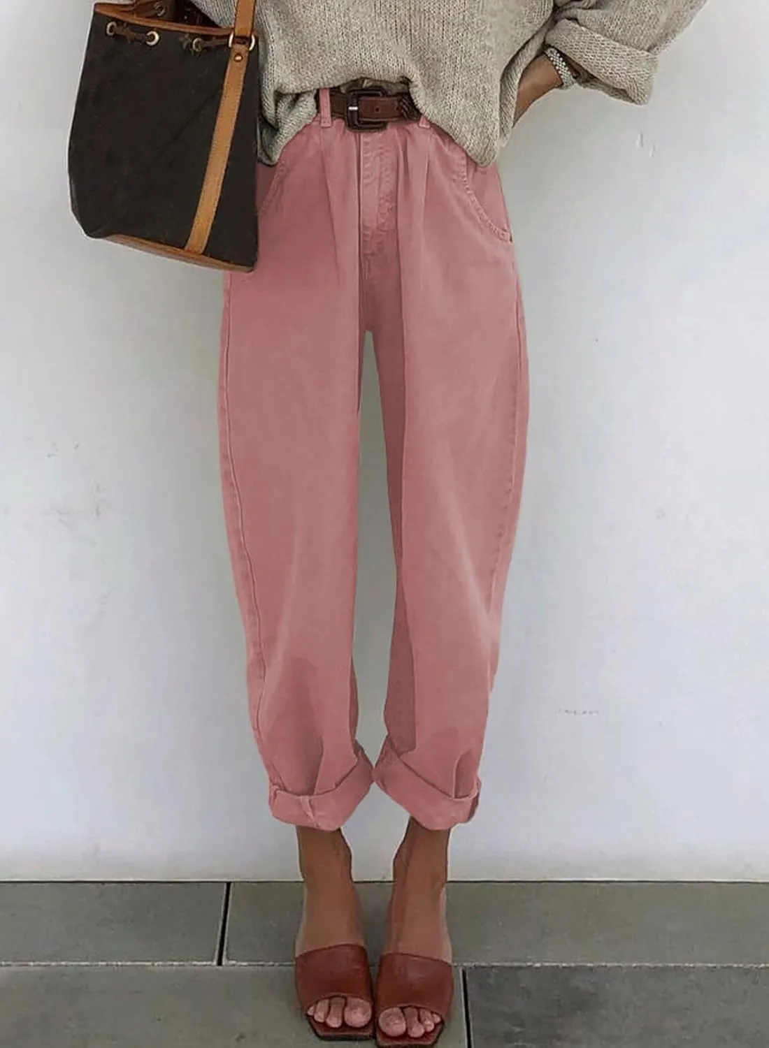 Astylish Womens High Waisted Baggy Jeans Boyfriend Cropped Loose Denim Pants