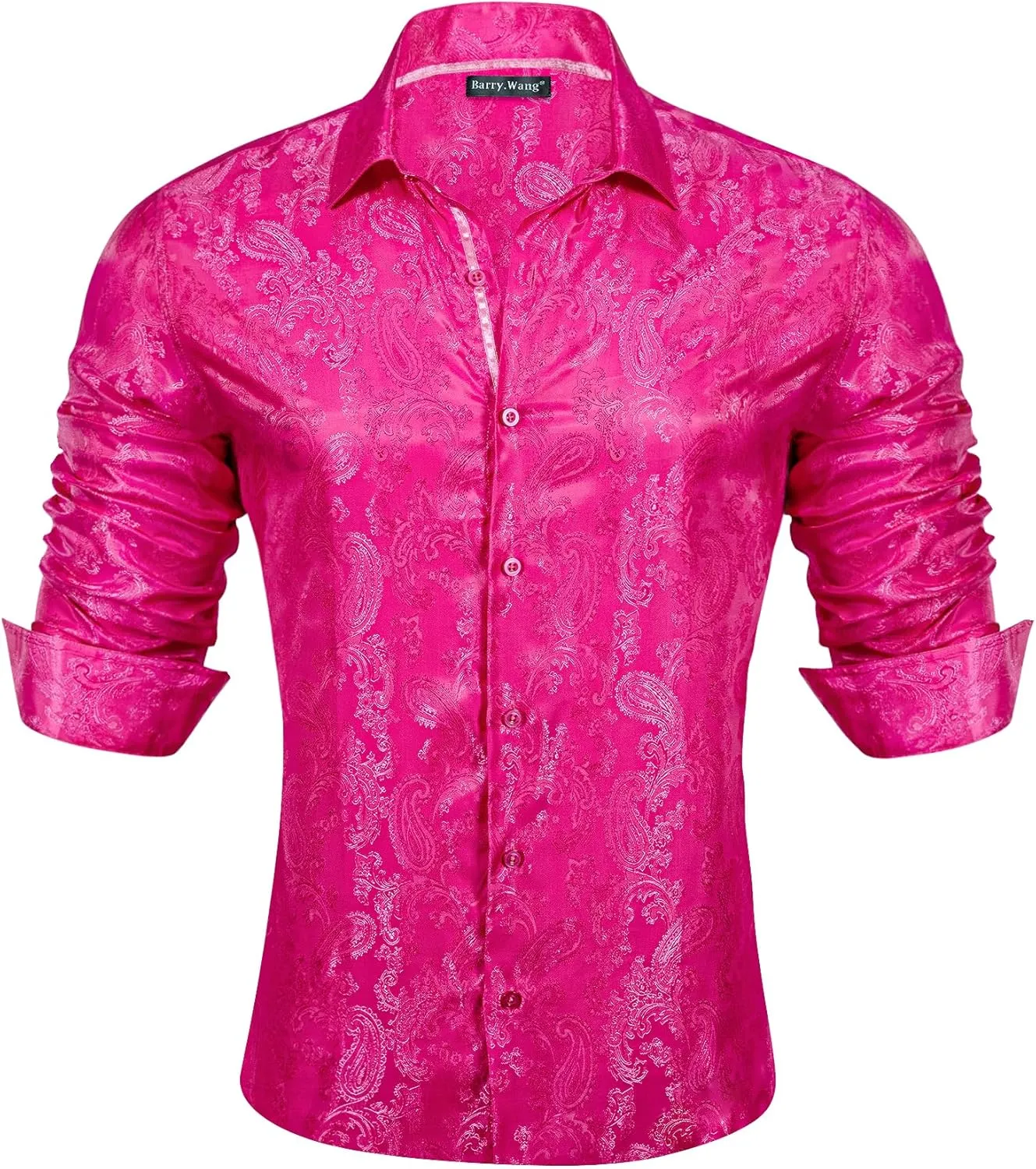 Barry.Wang Mens Casual Long Sleeve Shirts Silk Button Up Designer Paisley Formal Dress Shirt Western Mexico Cowboy Costume