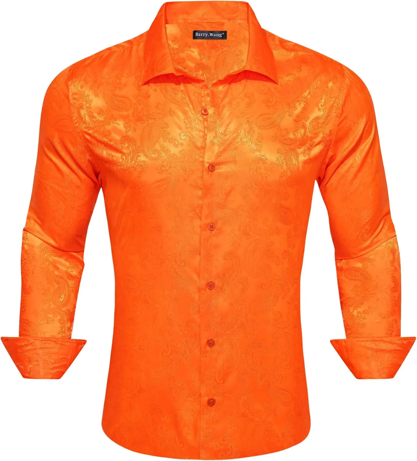 Barry.Wang Mens Casual Long Sleeve Shirts Silk Button Up Designer Paisley Formal Dress Shirt Western Mexico Cowboy Costume