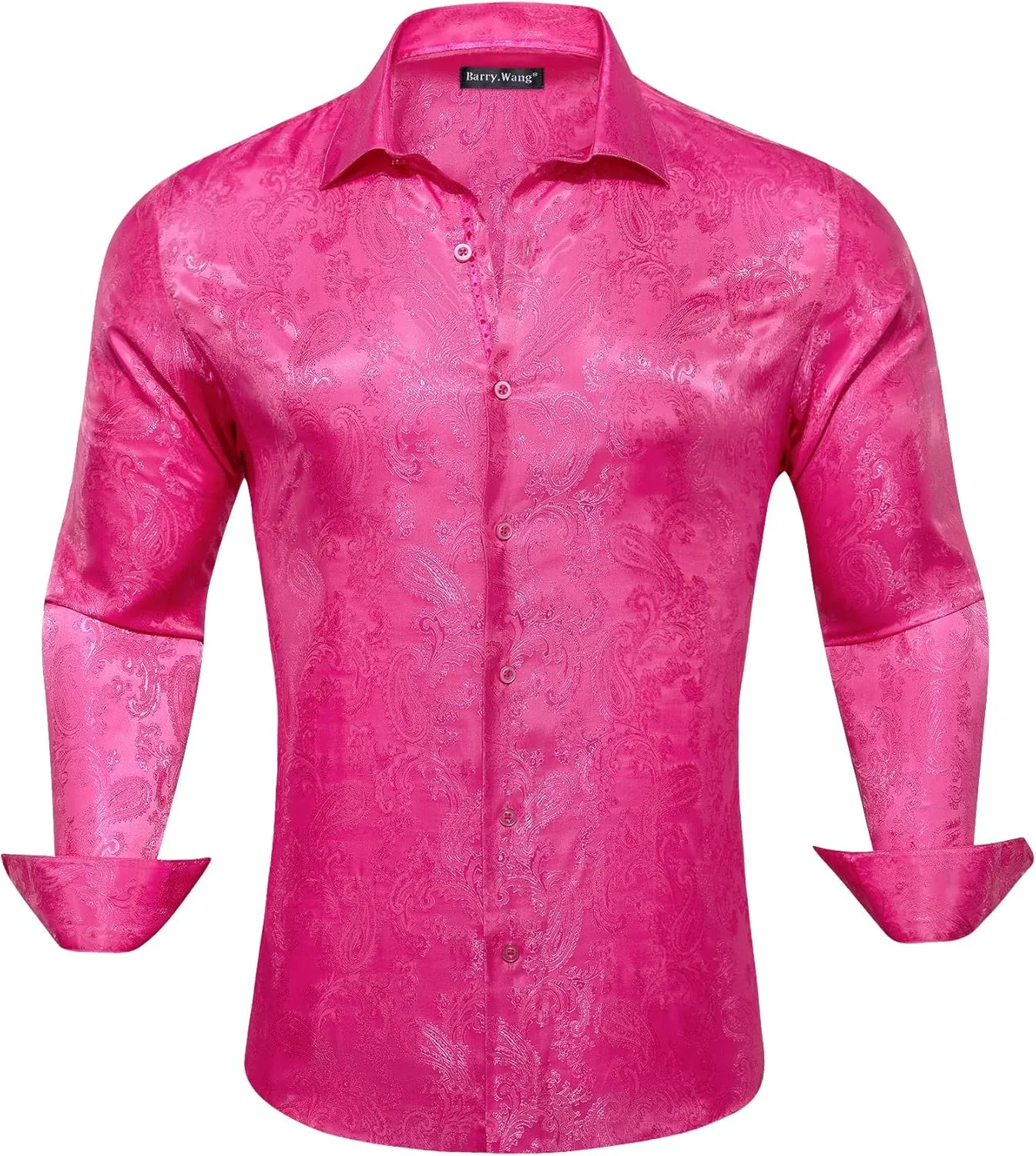 Barry.Wang Mens Casual Long Sleeve Shirts Silk Button Up Designer Paisley Formal Dress Shirt Western Mexico Cowboy Costume