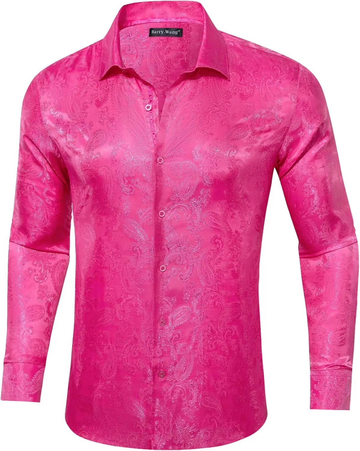 Barry.Wang Mens Casual Long Sleeve Shirts Silk Button Up Designer Paisley Formal Dress Shirt Western Mexico Cowboy Costume