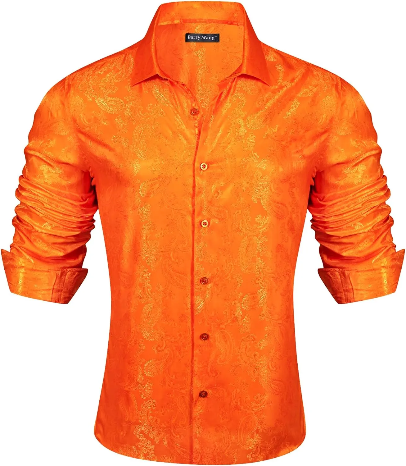 Barry.Wang Mens Casual Long Sleeve Shirts Silk Button Up Designer Paisley Formal Dress Shirt Western Mexico Cowboy Costume