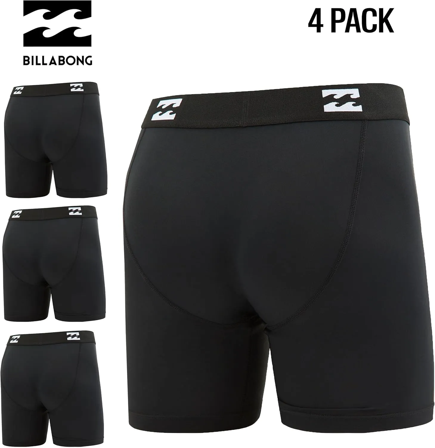 Billabong Mens Boxer Briefs 4 Pack Long Leg Performance Compression Shorts Mens Underwear 7.5 Inseam