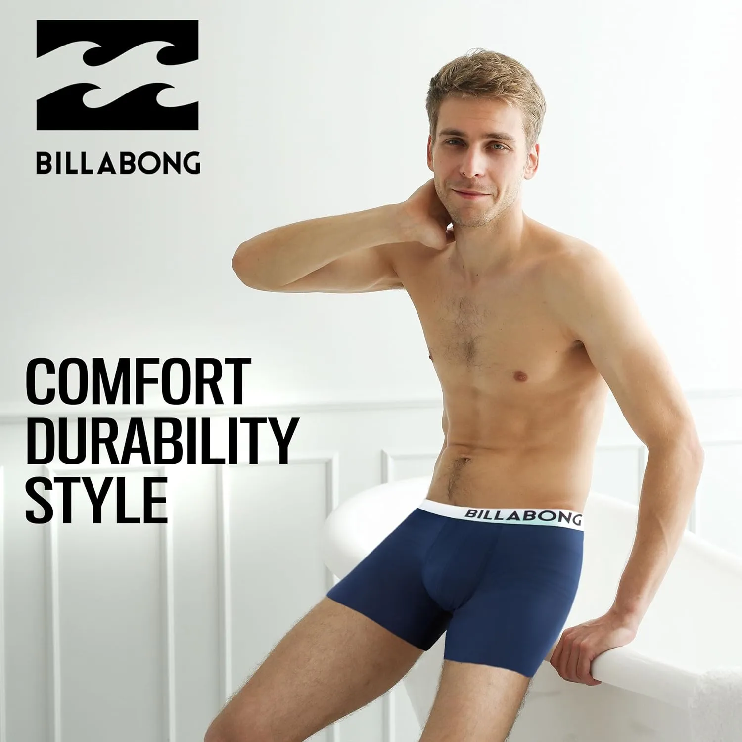 Billabong Mens Boxer Briefs 4 Pack Long Leg Performance Compression Shorts Mens Underwear 7.5 Inseam