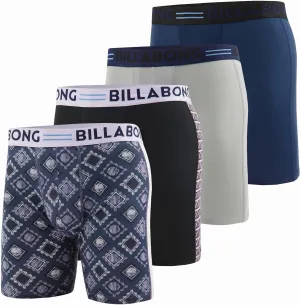 Billabong Mens Boxer Briefs 4 Pack Long Leg Performance Compression Shorts Mens Underwear 7.5 Inseam