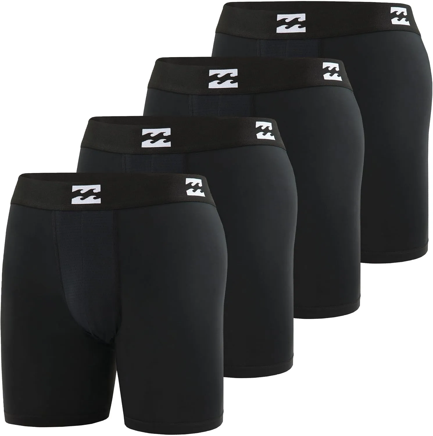 Billabong Mens Boxer Briefs 4 Pack Long Leg Performance Compression Shorts Mens Underwear 7.5 Inseam