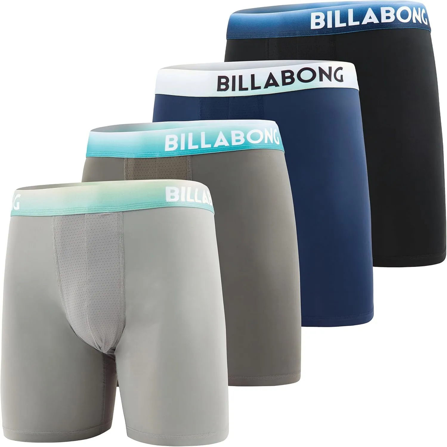 Billabong Mens Boxer Briefs 4 Pack Long Leg Performance Compression Shorts Mens Underwear 7.5 Inseam