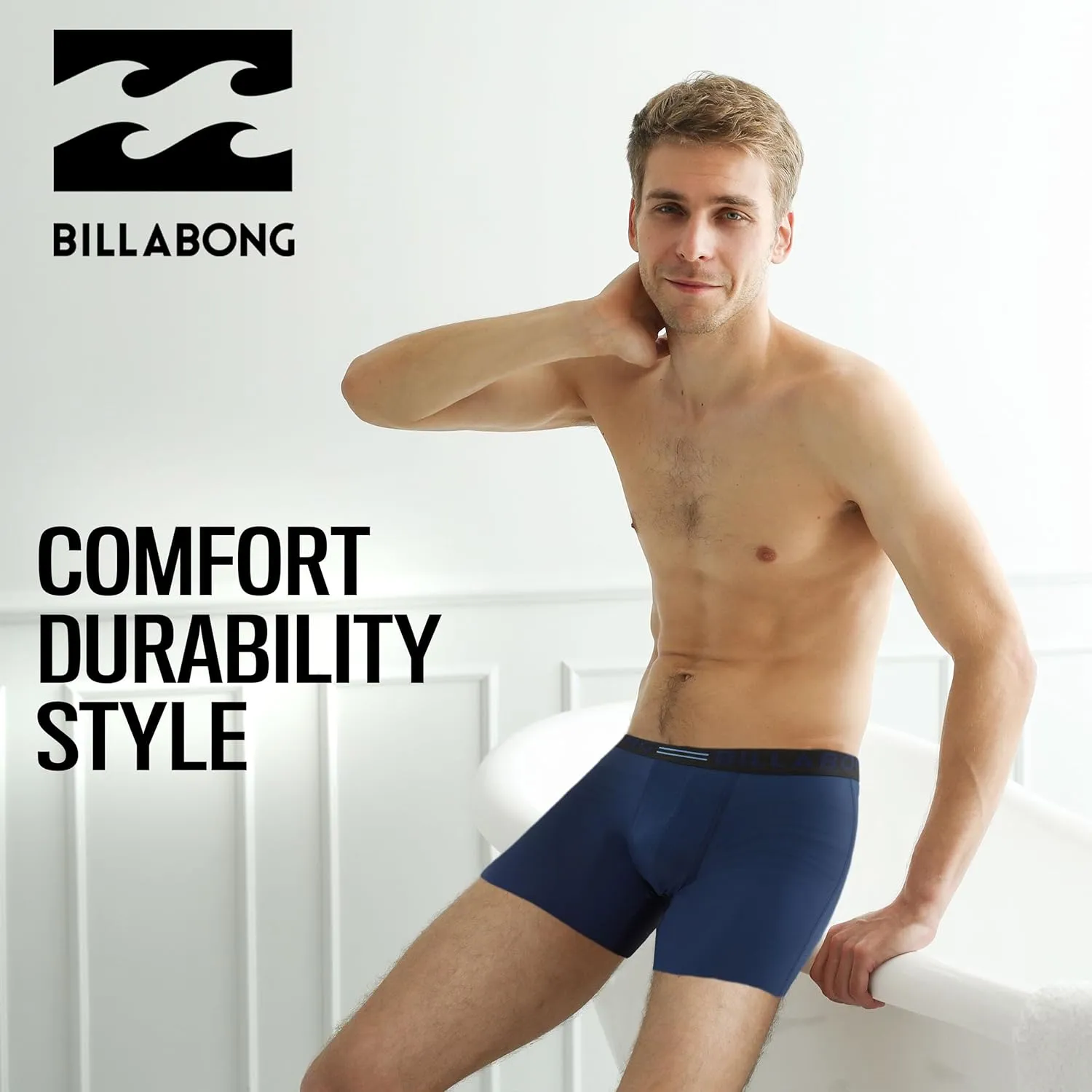 Billabong Mens Boxer Briefs 4 Pack Long Leg Performance Compression Shorts Mens Underwear 7.5 Inseam