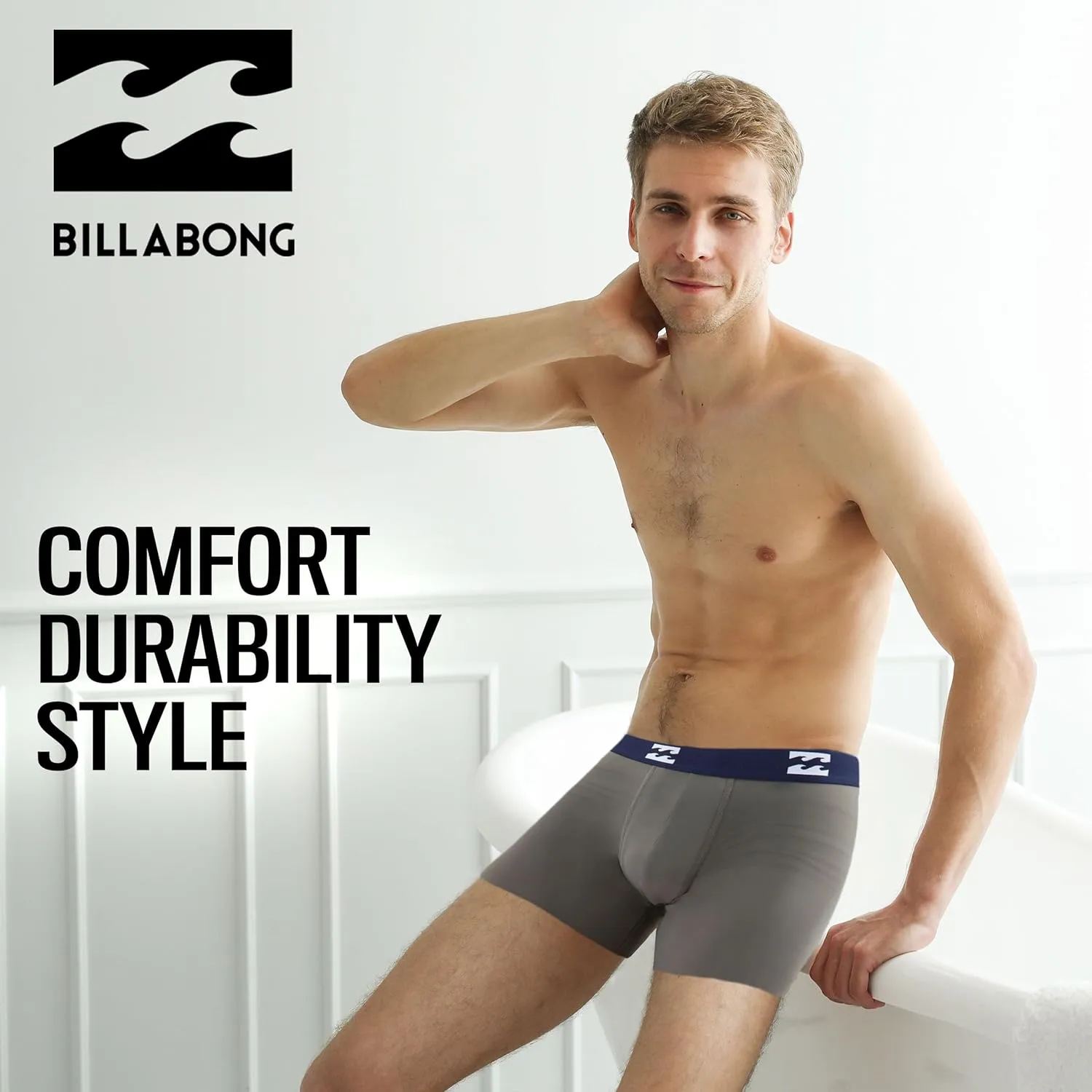 Billabong Mens Boxer Briefs 4 Pack Long Leg Performance Compression Shorts Mens Underwear 7.5 Inseam