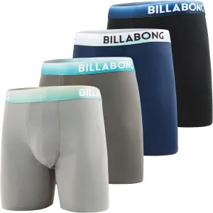 Billabong Mens Boxer Briefs 4 Pack Long Leg Performance Compression Shorts Mens Underwear 7.5 Inseam