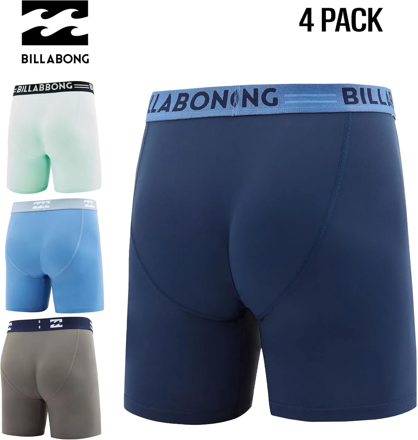 Billabong Mens Boxer Briefs 4 Pack Long Leg Performance Compression Shorts Mens Underwear 7.5 Inseam