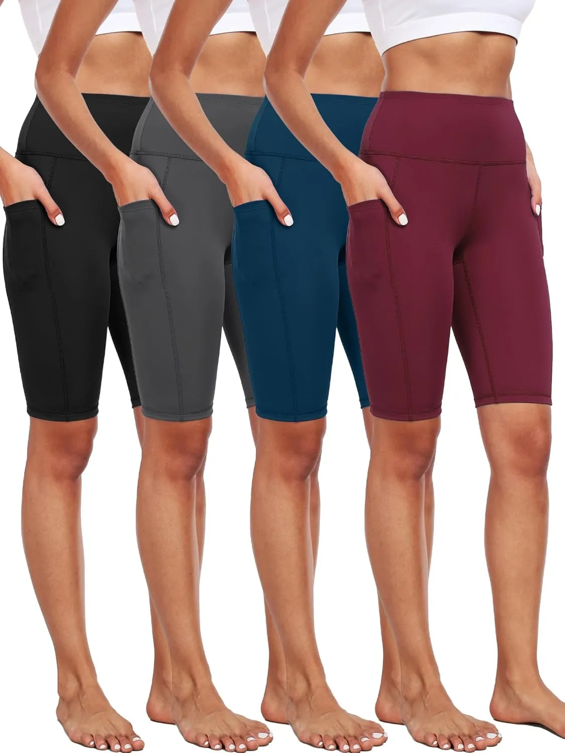 CADMUS 3 Pack Women 9" Biker Compression Short Leggings for Yoga with Big Pockets