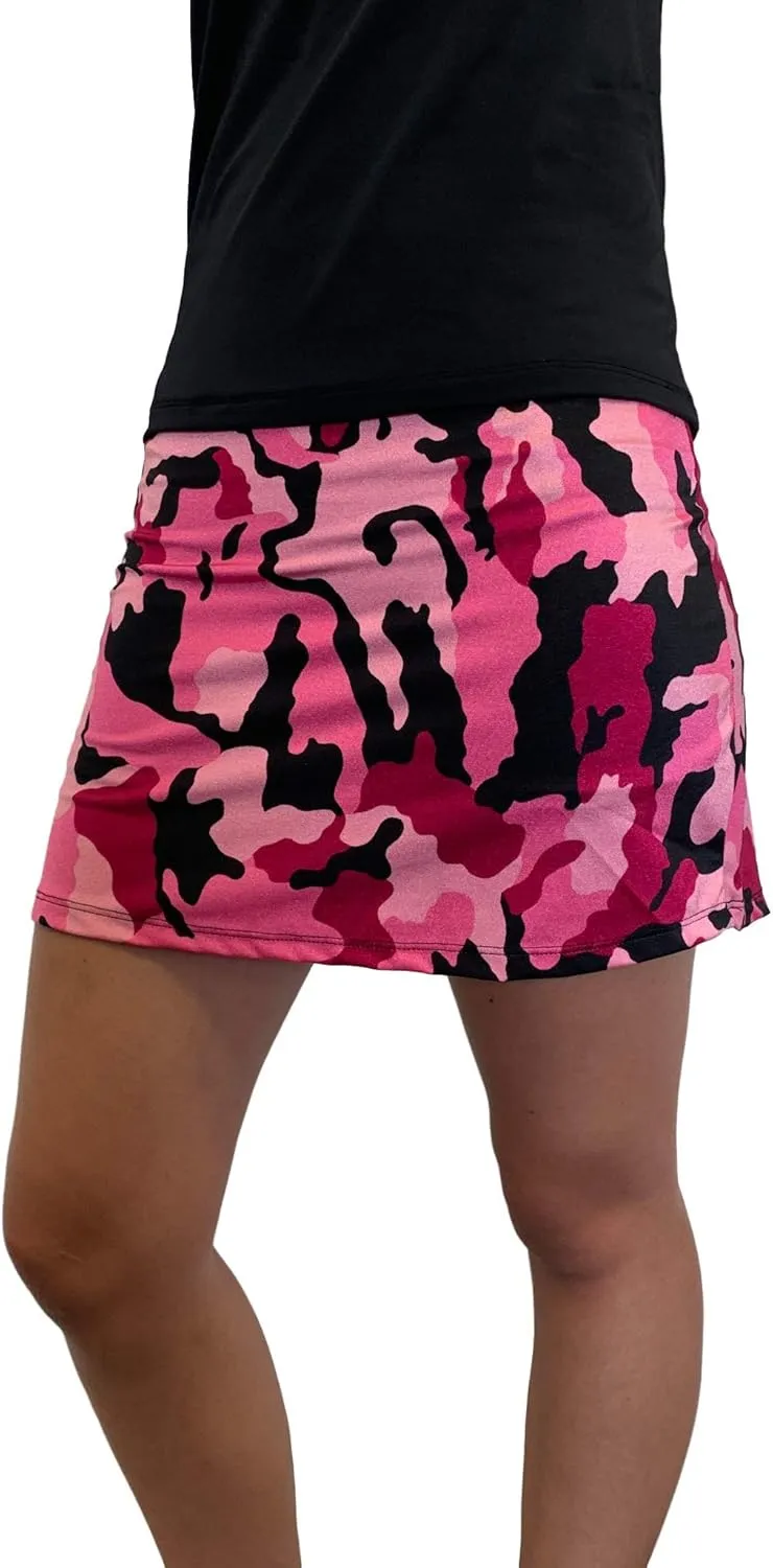 Camouflage Pink Camo Slim Golf Skort with Compression Shorts with Pockets