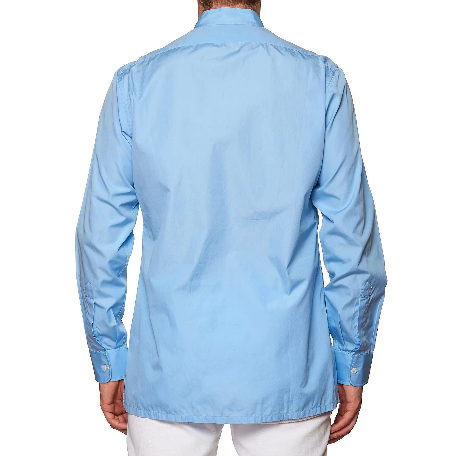 CHARVET Paris Handmade Blue Cotton Officer Collar Dress Shirt EU 40 NEW US 16