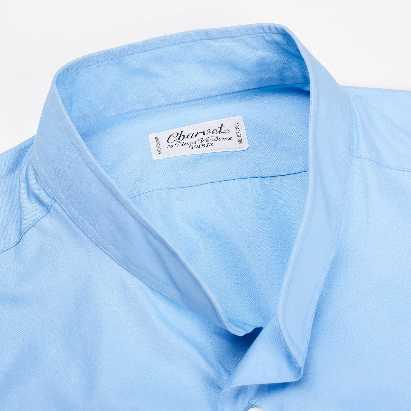 CHARVET Paris Handmade Blue Cotton Officer Collar Dress Shirt EU 40 NEW US 16