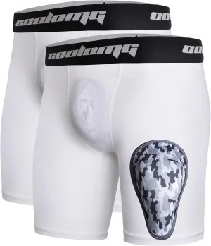 COOLOMG 2-Pack Boys Baseball Underwear with 1 Soft Protective Athletic Cup, Youth Compression Shorts for Football MMA