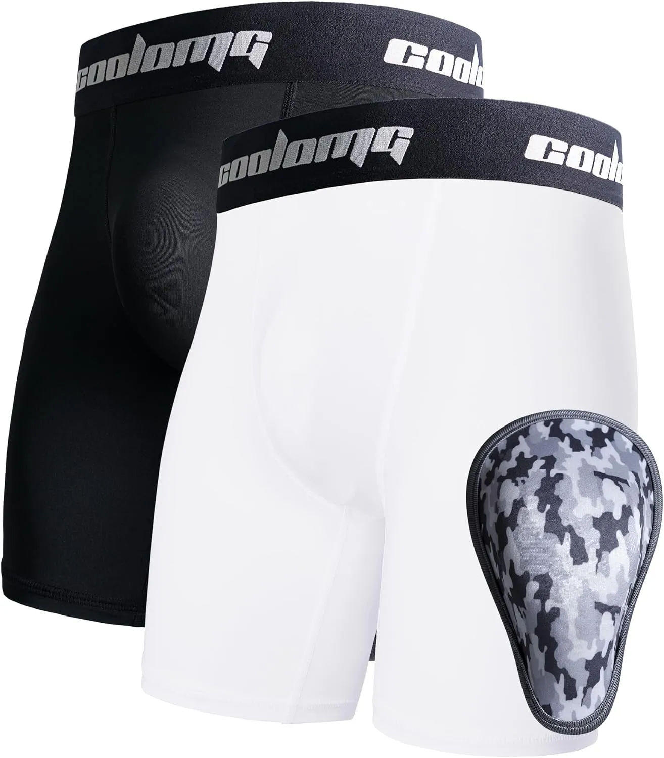 COOLOMG 2-Pack Boys Baseball Underwear with 1 Soft Protective Athletic Cup, Youth Compression Shorts for Football MMA