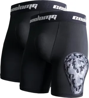 COOLOMG 2-Pack Boys Baseball Underwear with 1 Soft Protective Athletic Cup, Youth Compression Shorts for Football MMA