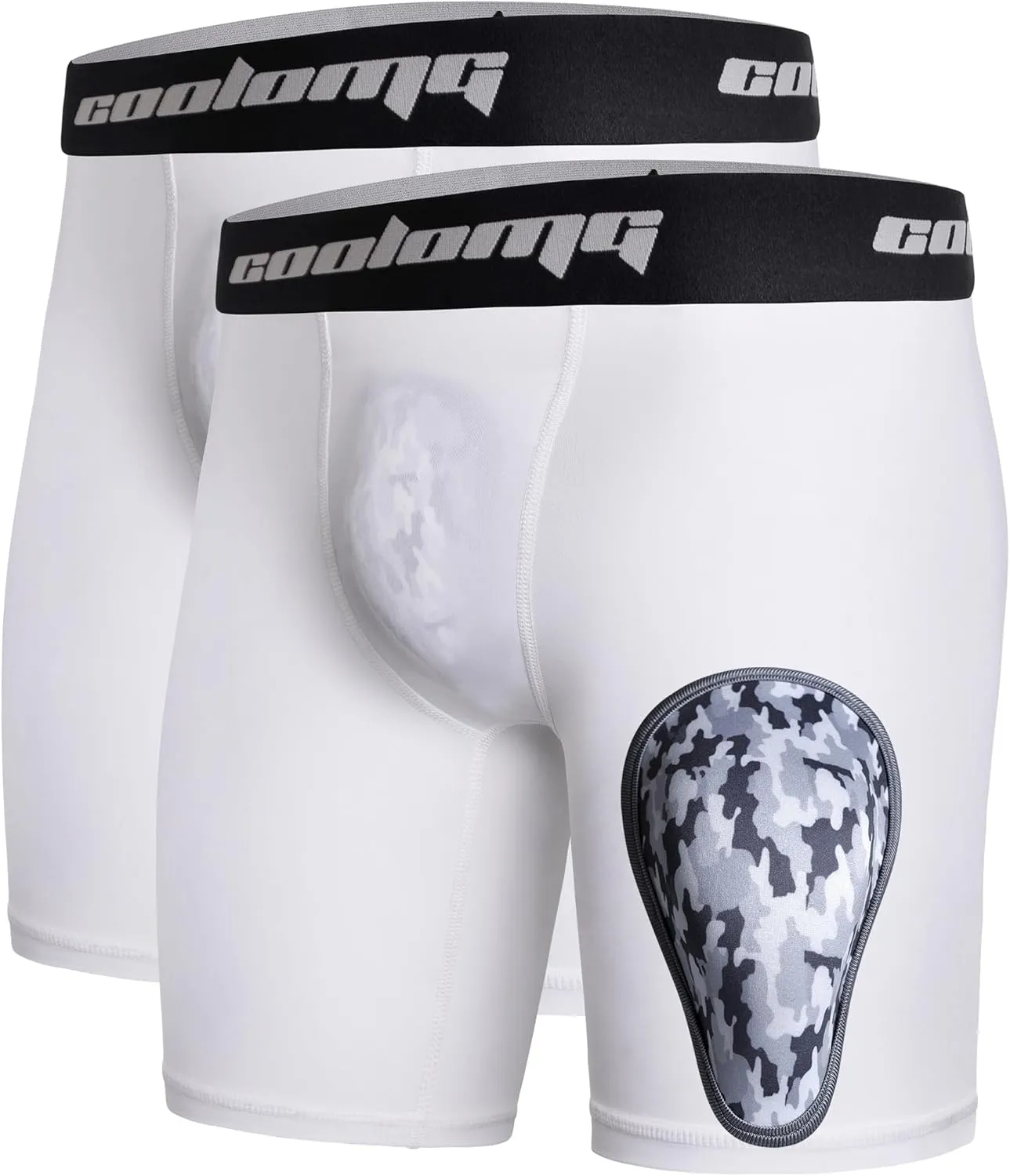 COOLOMG 2-Pack Boys Baseball Underwear with 1 Soft Protective Athletic Cup, Youth Compression Shorts for Football MMA