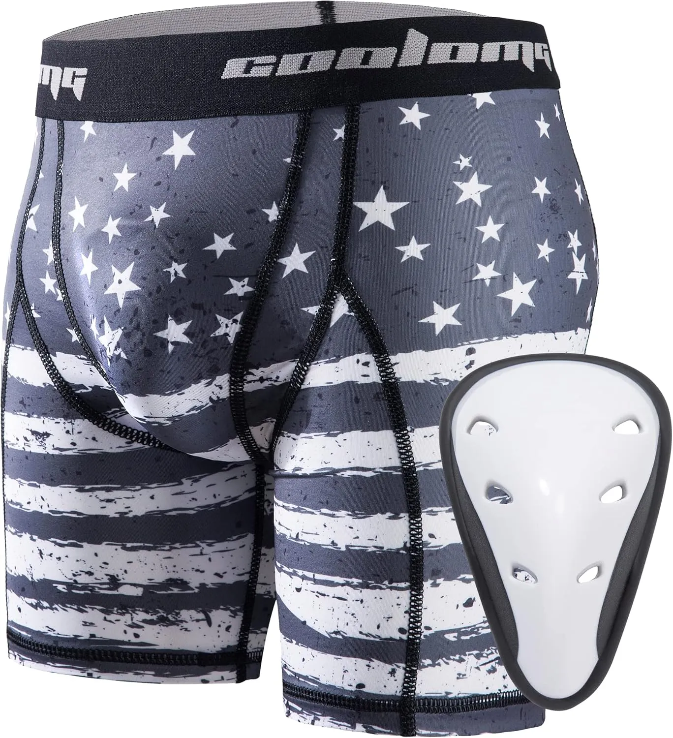 COOLOMG Youth Boys Compression Shorts with Protective Cup Sliding Underwear for Baseball Football Lacrosse Hockey