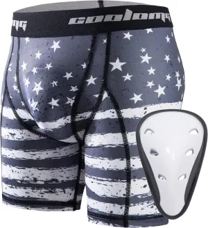 COOLOMG Youth Boys Compression Shorts with Protective Cup Sliding Underwear for Baseball Football Lacrosse Hockey