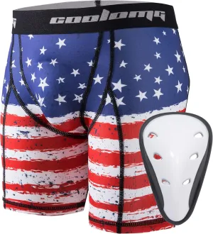 COOLOMG Youth Boys Compression Shorts with Protective Cup Sliding Underwear for Baseball Football Lacrosse Hockey