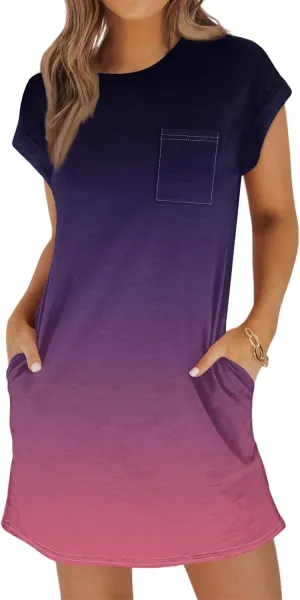 COTECRAM Womens Casual Summer Short Sleeve Loose T Shirt Dress Boho Floral Mini Sundress Beach Cover Up Shirts with Pockets