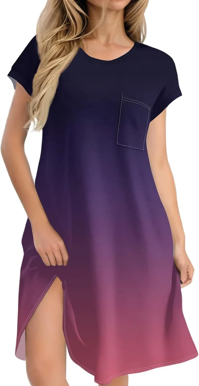 COTECRAM Womens Casual Summer Short Sleeve Loose T Shirt Dress Boho Floral Mini Sundress Beach Cover Up Shirts with Pockets