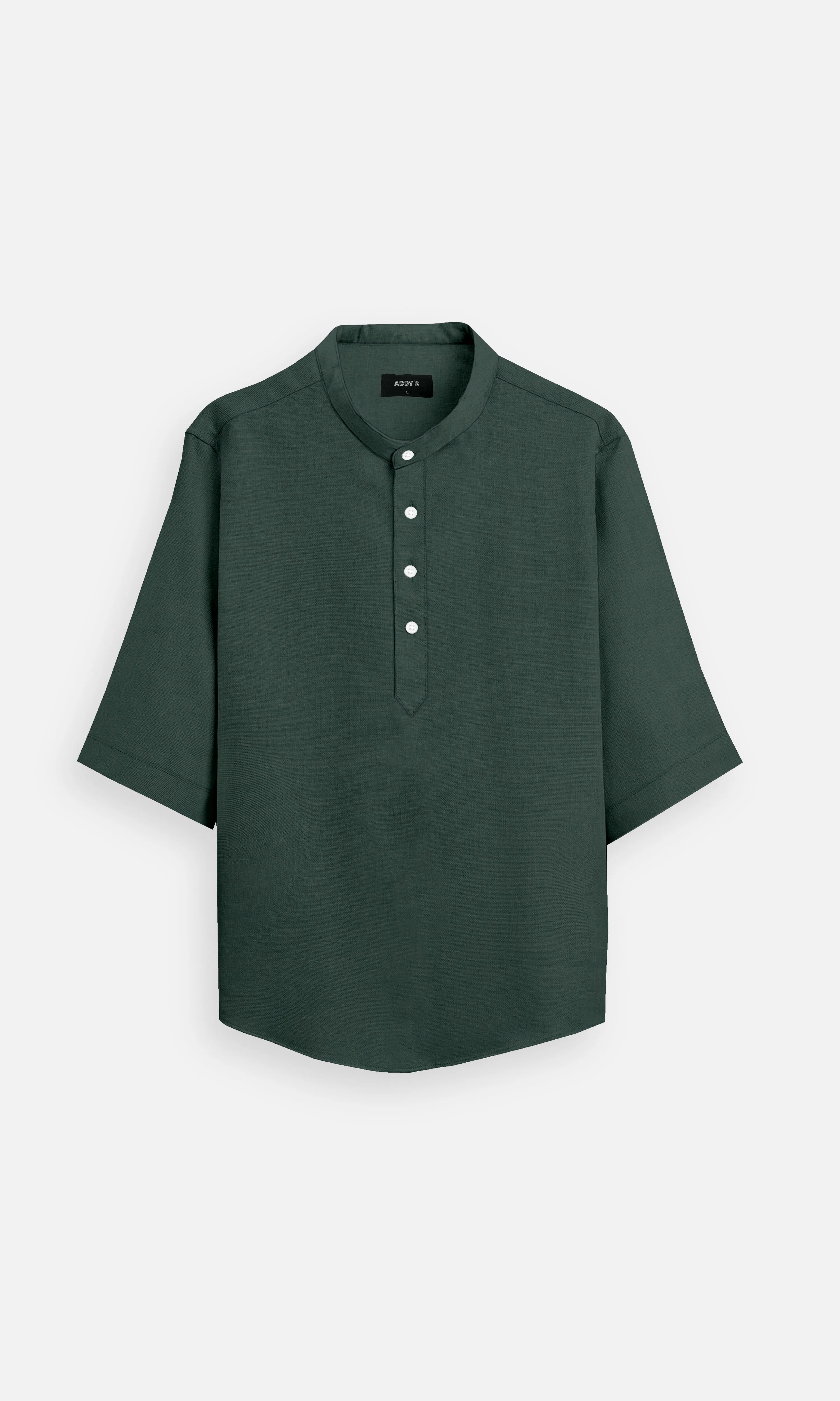 Deep Forest Green Plain Pure Linen Kurta Style Shirt - AddysForMen
