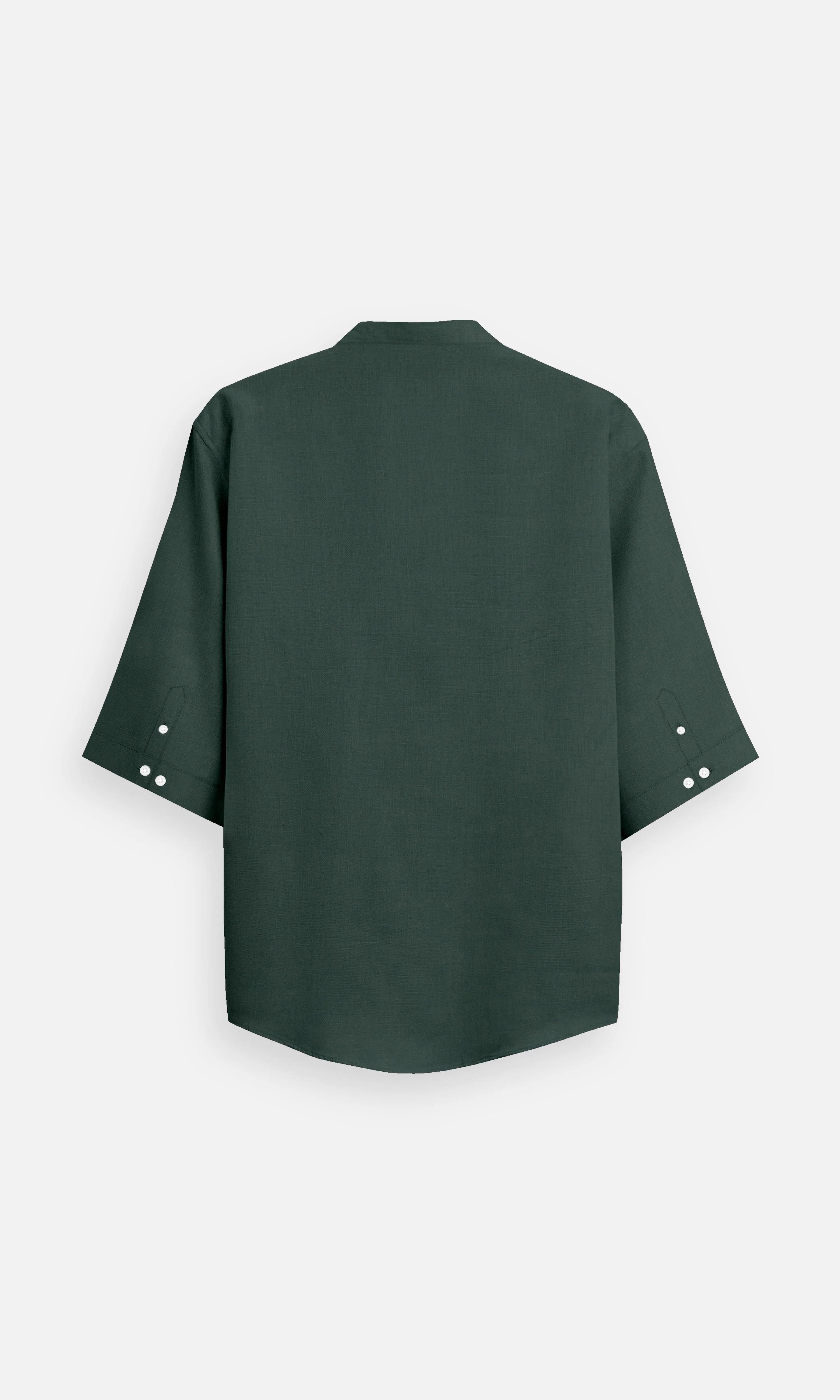 Deep Forest Green Plain Pure Linen Kurta Style Shirt - AddysForMen