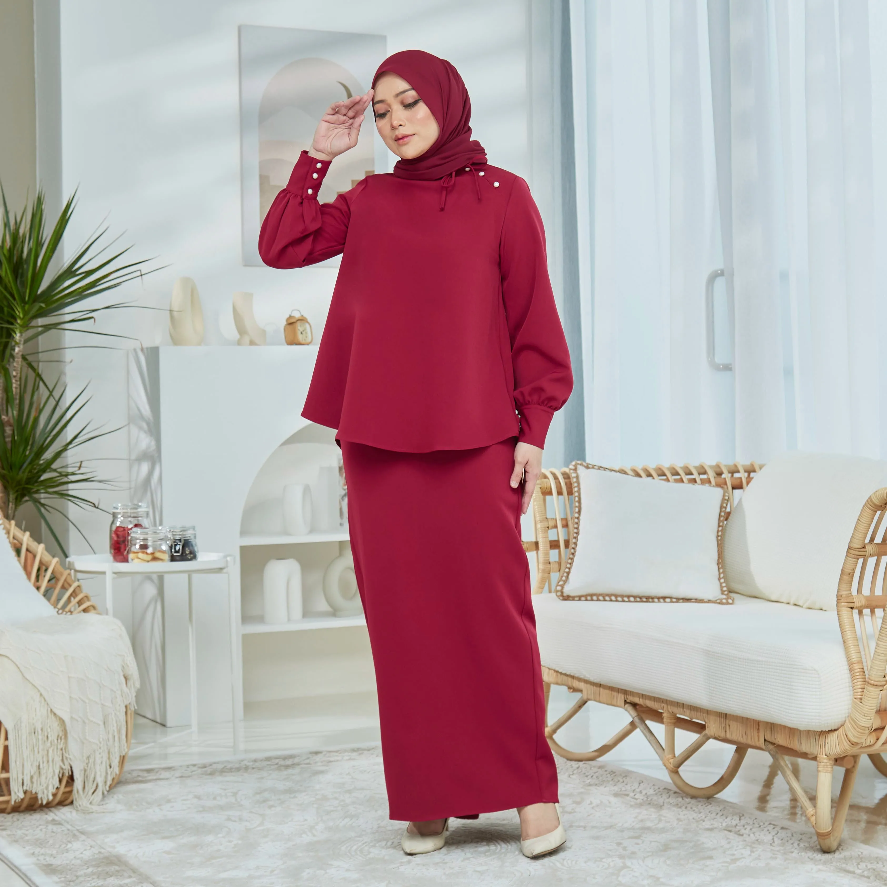 Dhiya Kurung Set - Maroon