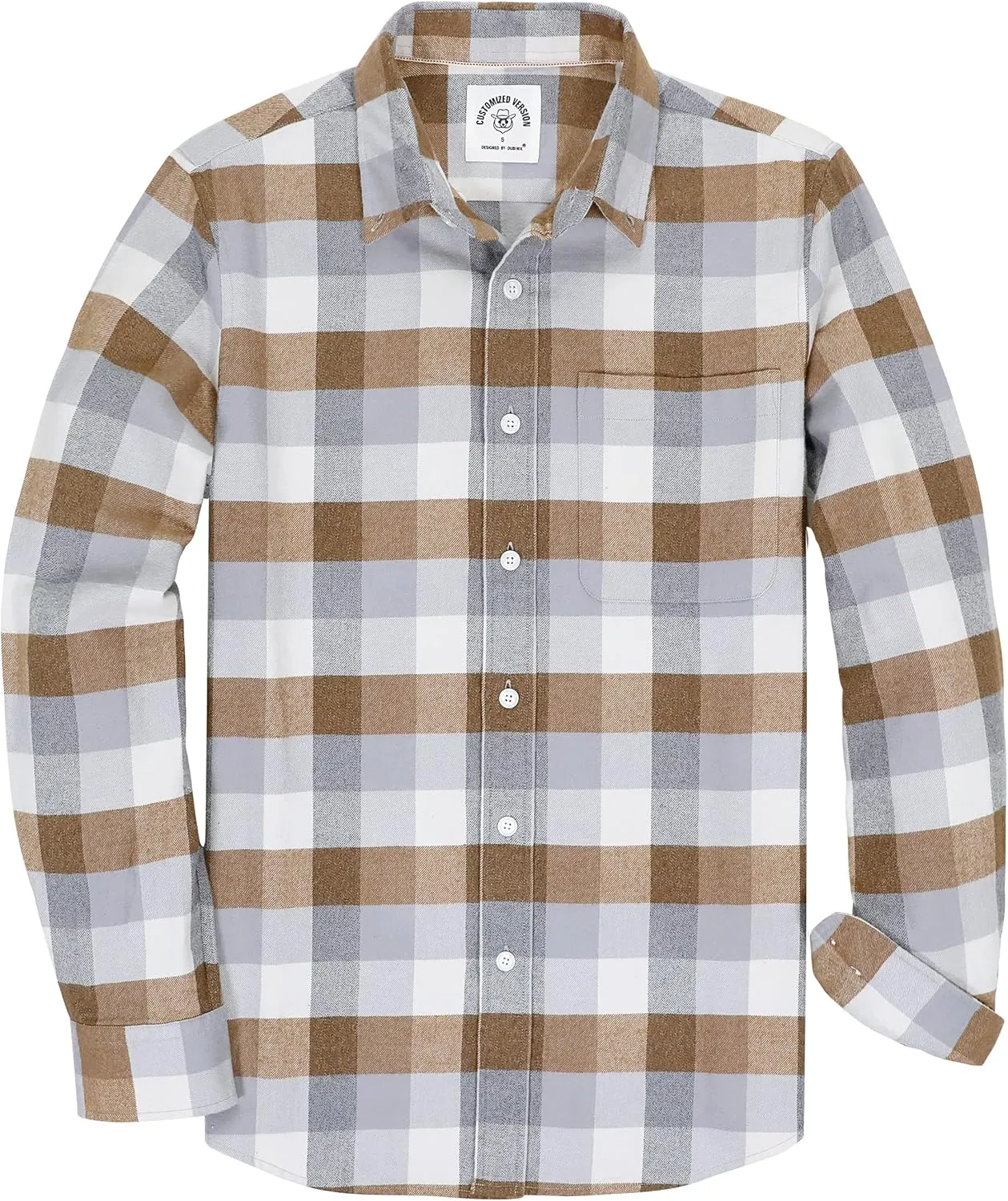 Dubinik Flannel Shirt for Men Plaid Mens Button Down Long Sleeve Shirts Soft Pure Cotton Casual Shirts Regular Fit