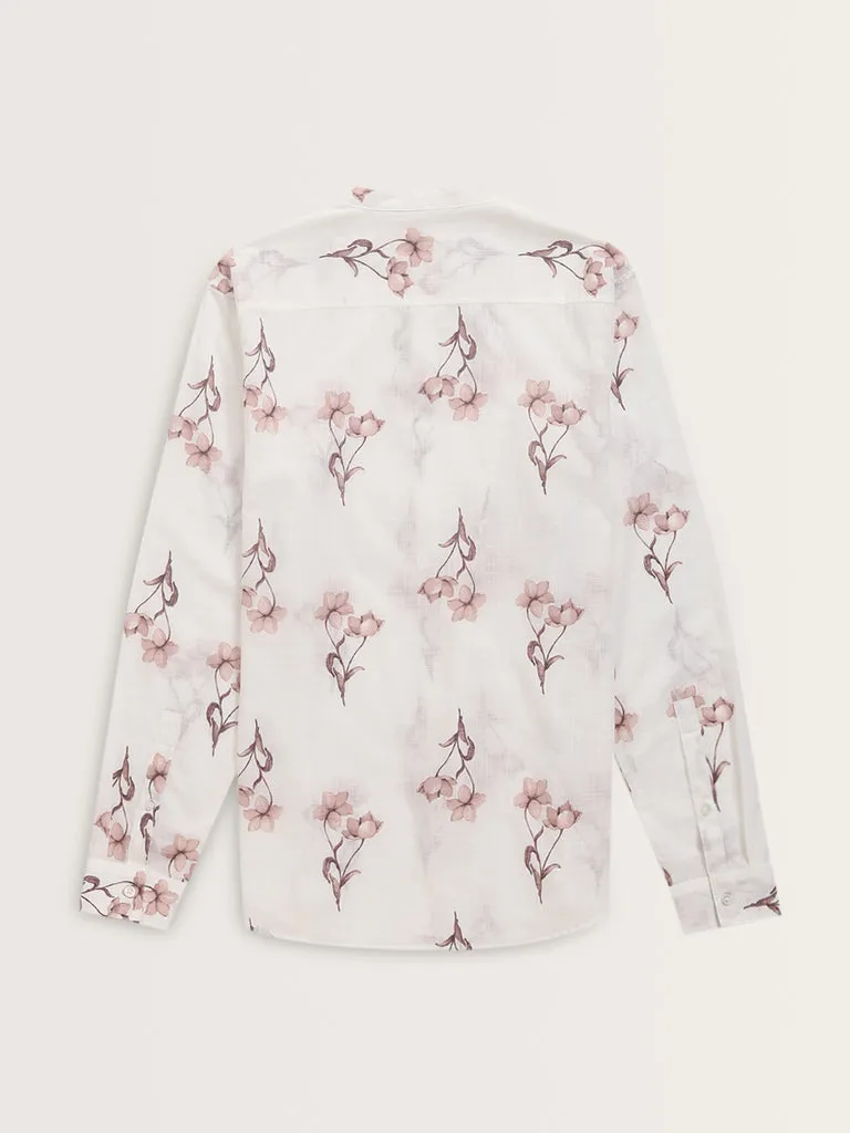 ETA White Floral Printed Resort-Fit Cotton Shirt