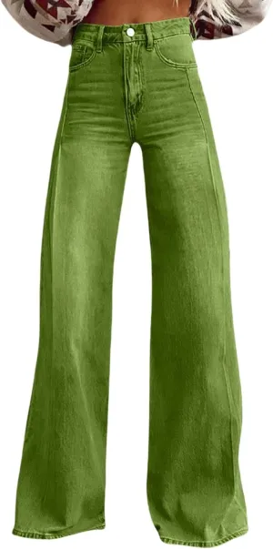 Flare Jeans for Women Wide Leg Baggy Pant 2025 Casual Summer High Waisted Straight Y2K Streetwear Denim Pants with Pockets