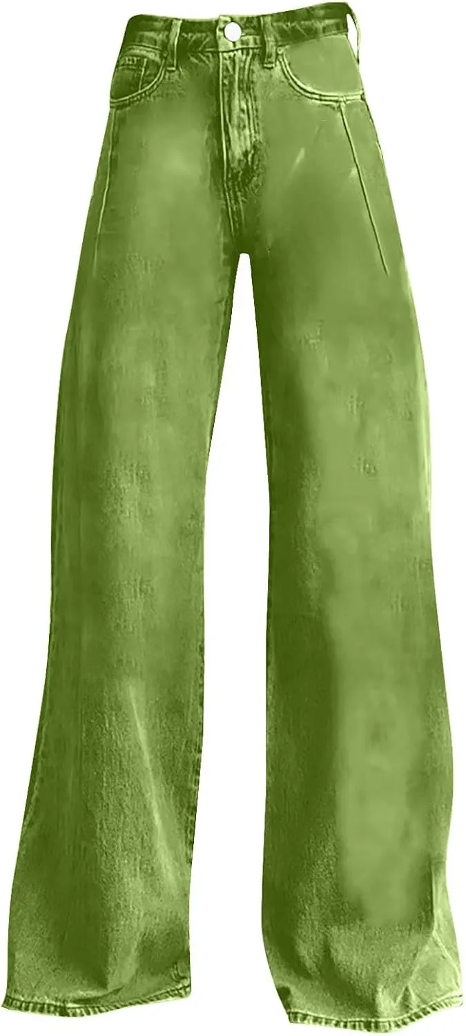 Flare Jeans for Women Wide Leg Baggy Pant 2025 Casual Summer High Waisted Straight Y2K Streetwear Denim Pants with Pockets