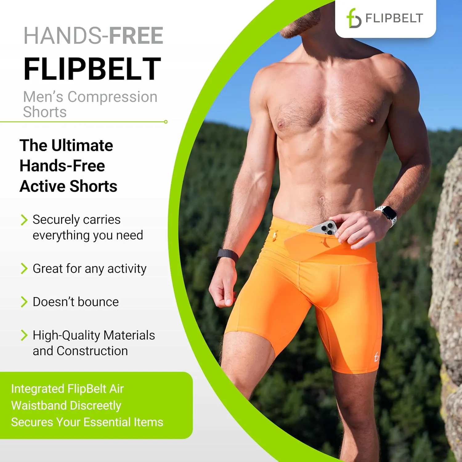 FlipBelt Men's Running Compression Shorts with Pockets - Secure Your Phone, Keys and Even Water Bottles - USA Small Business