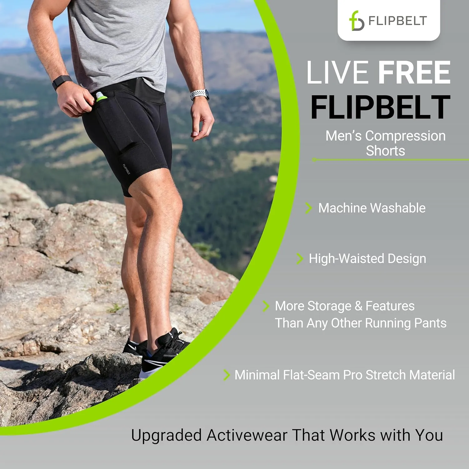 FlipBelt Men's Running Compression Shorts with Pockets - Secure Your Phone, Keys and Even Water Bottles - USA Small Business