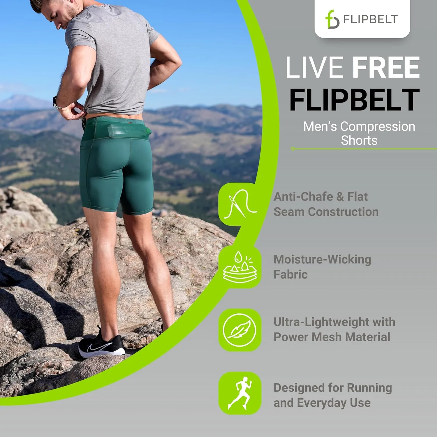 FlipBelt Men's Running Compression Shorts with Pockets - Secure Your Phone, Keys and Even Water Bottles - USA Small Business