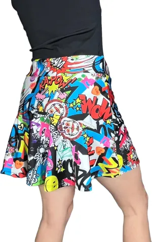 Fun Graffiti Print Flutter Style Golf Tennis Pickleball Skort/Skirt w/Shorts & Pockets
