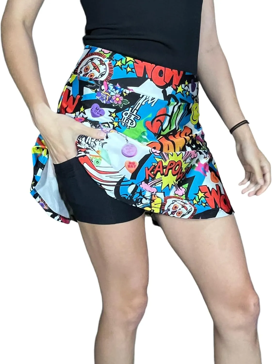 Fun Graffiti Print Flutter Style Golf Tennis Pickleball Skort/Skirt w/Shorts & Pockets