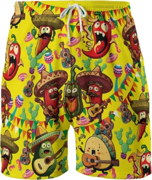 Funny Mens Swim Trunks - Taco Swimming Trunks for Men - Cinco De Mayo Drawstring Beach Shorts, Mens Swim Shorts S17