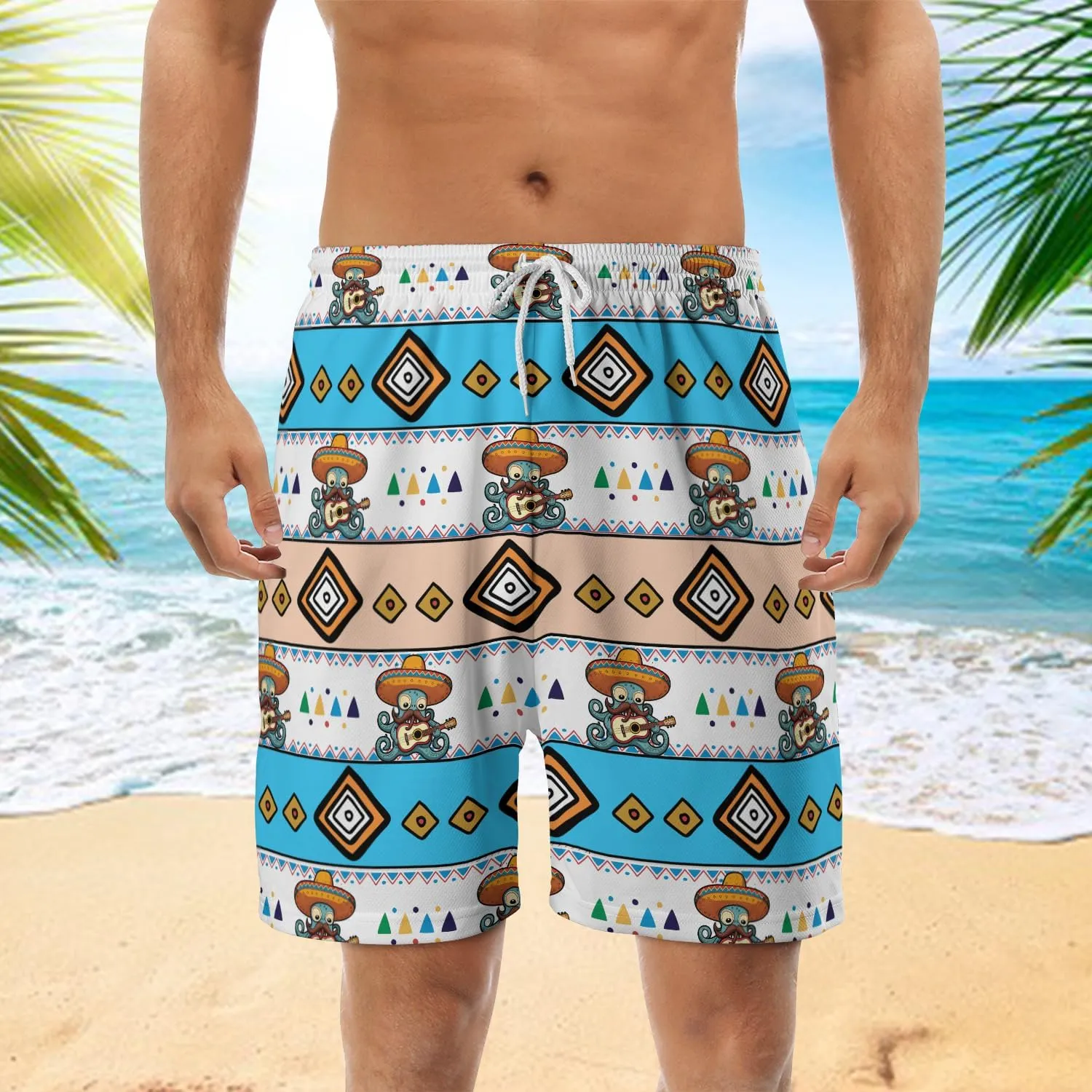Funny Mens Swim Trunks - Taco Swimming Trunks for Men - Cinco De Mayo Drawstring Beach Shorts, Mens Swim Shorts S17