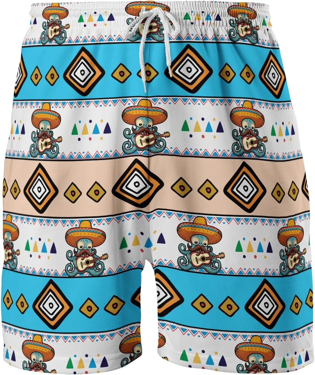 Funny Mens Swim Trunks - Taco Swimming Trunks for Men - Cinco De Mayo Drawstring Beach Shorts, Mens Swim Shorts S17