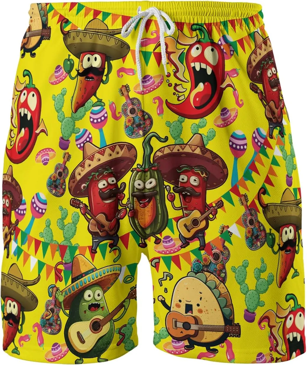 Funny Mens Swim Trunks - Taco Swimming Trunks for Men - Cinco De Mayo Drawstring Beach Shorts, Mens Swim Shorts S17