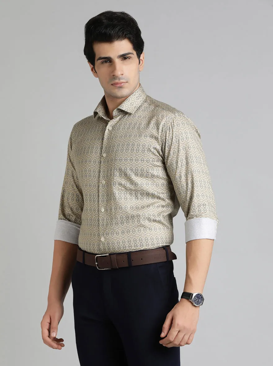 Golden Grey Printed Slim Fit Formal Shirt | Metal