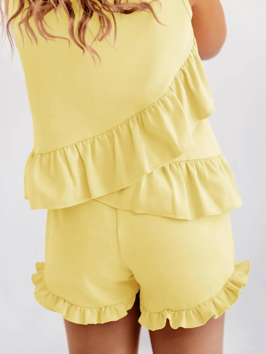 Haloumoning Girls Summer Clothing Sets Ruffle Tank Tops and Shorts Cute 2 Piece Outfits 3-10 Years