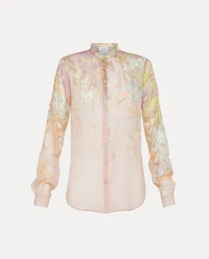 HEAVEN PRINT COTTON SILK VOILE GRANDFATHER SHIRT / PELATO