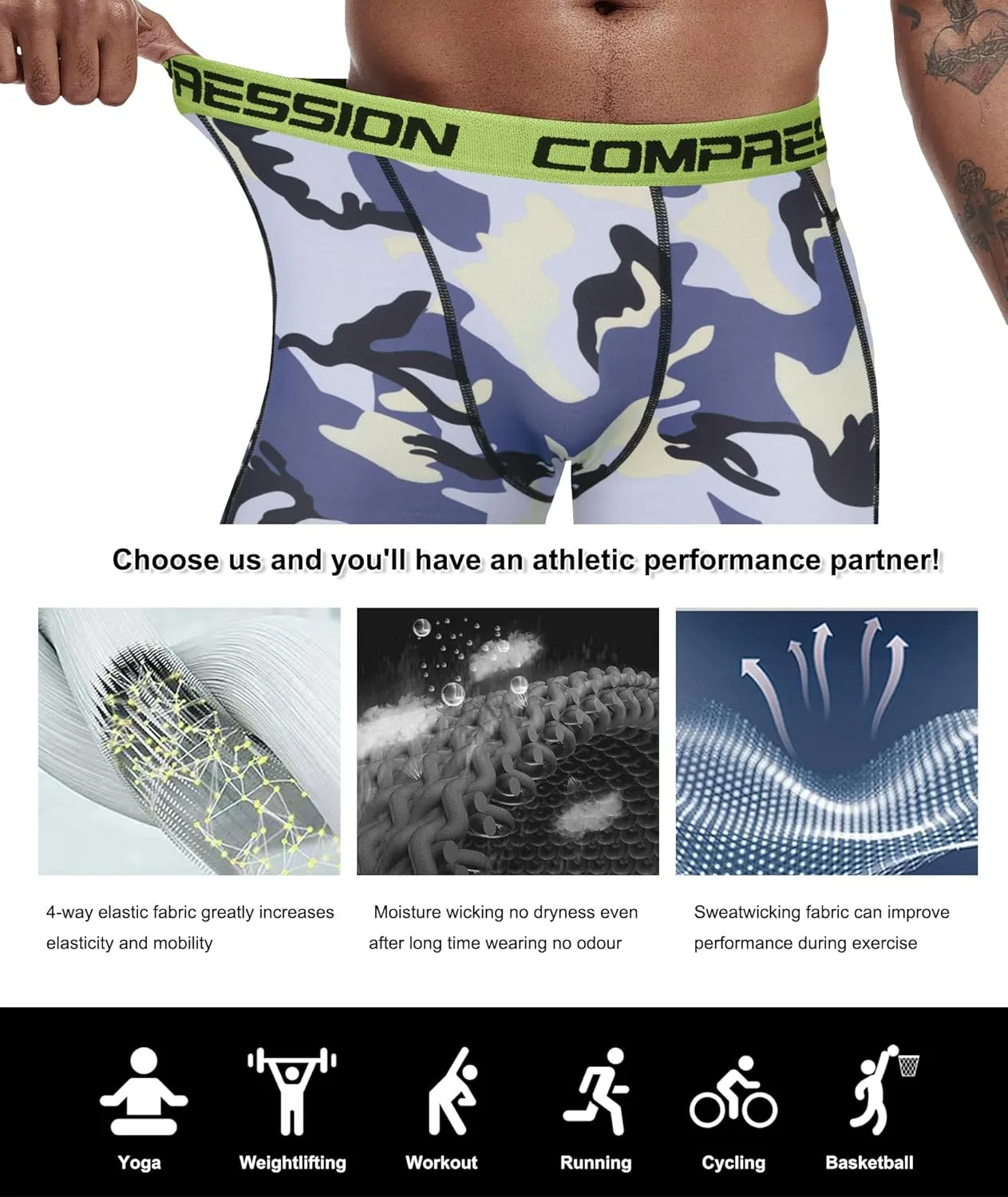 Holure Men's Performance Compression Shorts Athletic Workout Running Underwear (3 or 5 Pack)