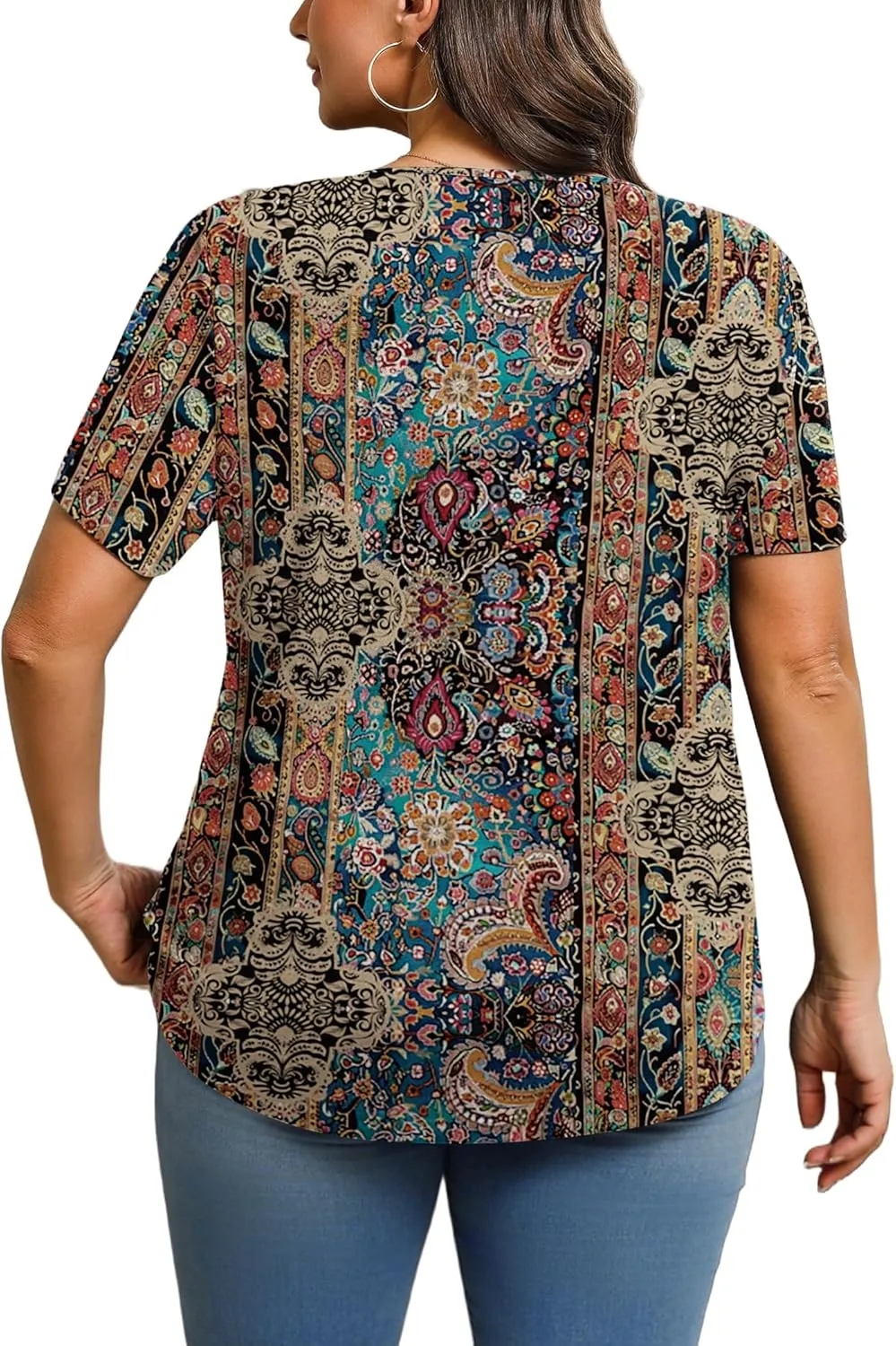 IN'VOLAND Womens Plus Size Tunic Top Summer Short Sleeve T-Shirt V-neck Button Up Dressy Blouse Casual Pleated Pullover 1X-5X